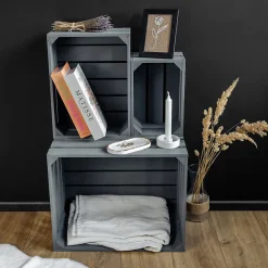 Creative Deco Lot de 3 Caisse en Bois Gris 50 x 40 x 30 cm - Caisse Rangement Bois - Caisse en Bois Vintage - Cagette Bois Deco