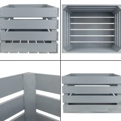 Creative Deco Lot de 3 Caisse en Bois Gris 50 x 40 x 30 cm - Caisse Rangement Bois - Caisse en Bois Vintage - Cagette Bois Deco