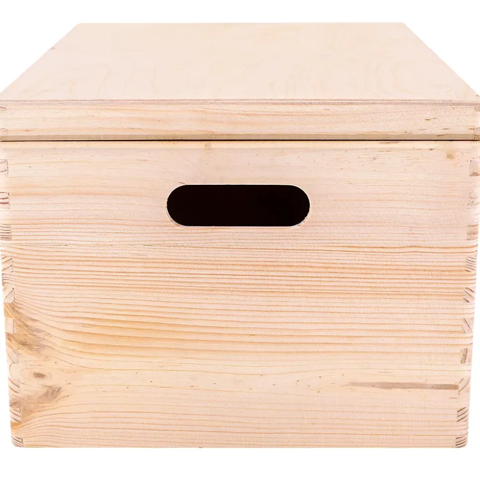 Creative Deco Boite de Rangement en Bois avec Poignées 40 x 30 x 24 cm (+/-1cm) - Non Peint - Boîte à Souvenirs - Brut