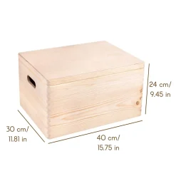 Creative Deco Boite de Rangement en Bois avec Poignées 40 x 30 x 24 cm (+/-1cm) - Non Peint - Boîte à Souvenirs - Brut
