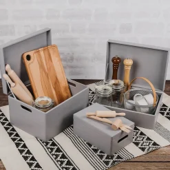 Creative Deco Boite de Rangement en Bois Gris 30 x 20 x 14 cm (+/-1cm) - Couvercle et Poignées - Boîte Souvenirs - Boîte à Jouets