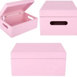 Creative Deco Boite de Rangement en Bois Rose 30 x 20 x 14 cm (+/-1cm) - Couvercle et Poignées - Boîte Souvenirs - Boîte à Jouets