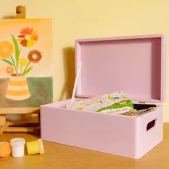 Creative Deco Boite de Rangement en Bois Rose 30 x 20 x 14 cm (+/-1cm) - Couvercle et Poignées - Boîte Souvenirs - Boîte à Jouets