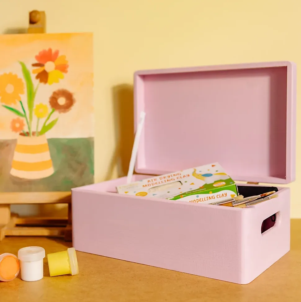 Creative Deco Boite de Rangement en Bois Rose 30 x 20 x 14 cm (+/-1cm) - Couvercle et Poignées - Boîte Souvenirs - Boîte à Jouets