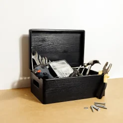 Creative Deco Boite de Rangement en Bois Noir 30 x 20 x 14 cm (+/-1cm) - Couvercle et Poignées - Boîte Souvenirs - Boîte à Jouets