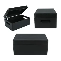 Creative Deco Boite de Rangement en Bois Noir 30 x 20 x 14 cm (+/-1cm) - Couvercle et Poignées - Boîte Souvenirs - Boîte à Jouets