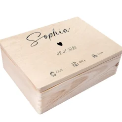 Creative Deco Boîte à Souvenirs Bébé Personnalisée - Motif Cœur - Cadeau Naissance Fille et Garçon - Boîte en Bois Personnalisable