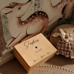 Creative Deco Boîte à Souvenirs Bébé Personnalisée - Motif Cœur - Cadeau Naissance Fille et Garçon - Boîte en Bois Personnalisable