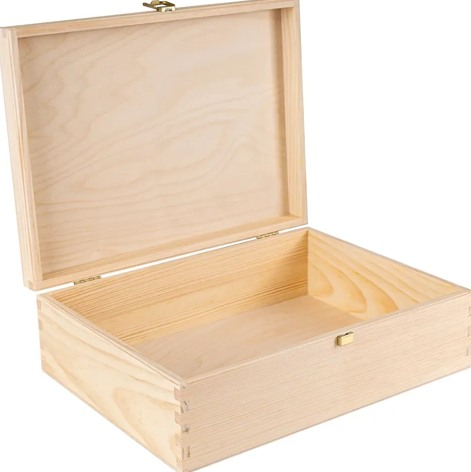 Creative Deco Boîte De Rangement A4 Bois Brut 33,8 x 24,8 x 10 cm - Avec Couvercle Et Serrure - Bijoux Documents Souvenirs Cartes