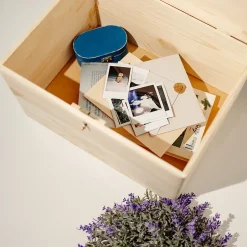 Creative Deco Boîte en Bois avec Clé - 40 x 30 x 24 cm - Boîte de Rangement Non Peinte et Brut - Coffre à Souvenirs avec Couvercle