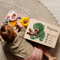 Creative Deco Boîte en Bois Personnalisée pour Naissance - Motif Écureuil - 30 x 20 x 14 cm - Cadeau Souvenir Bébé Personnalisable