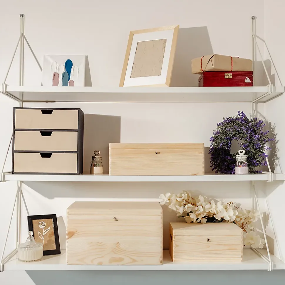 Creative Deco Boîte en Bois avec Clé - 30 x 20 x 14 cm - Boîte de Rangement Non Peinte et Brut - Coffre à Souvenirs avec Couvercle