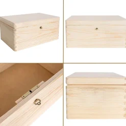 Creative Deco Boîte en Bois avec Clé - 30 x 20 x 14 cm - Boîte de Rangement Non Peinte et Brut - Coffre à Souvenirs avec Couvercle