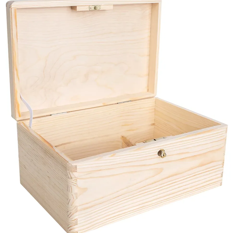Creative Deco Boîte en Bois avec Clé - 30 x 20 x 14 cm - Boîte de Rangement Non Peinte et Brut - Coffre à Souvenirs avec Couvercle