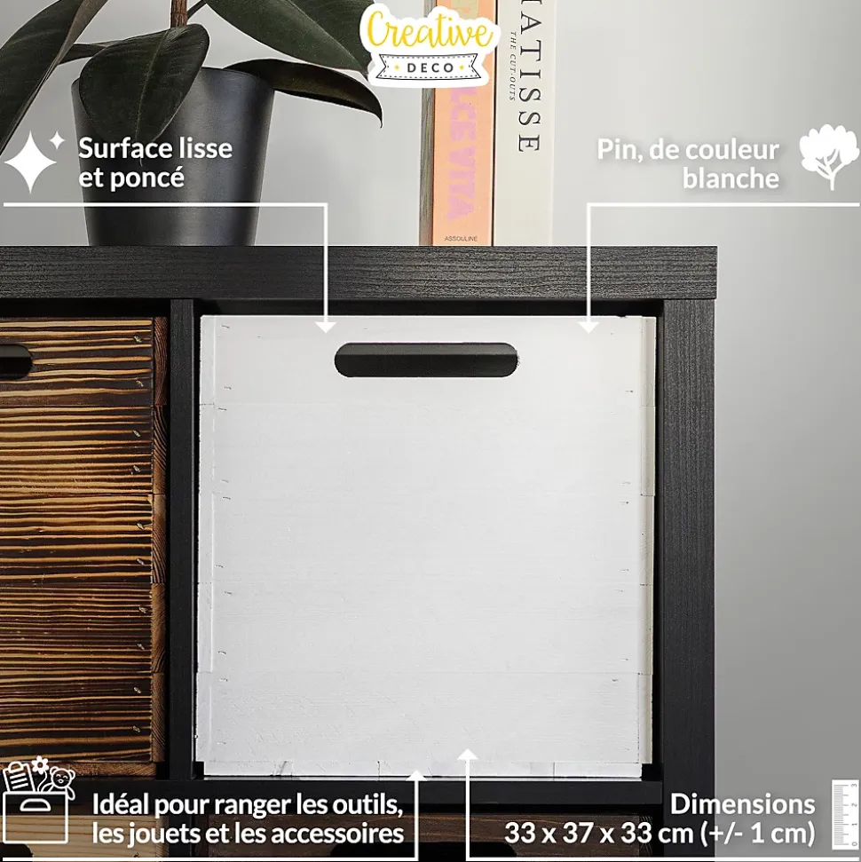 Creative Deco Caisse en Bois Blanc Compatible Étagères KALLAX et EXPIDIT 33 x 37 x 33 cm - Cube de Rangement - Kallax Rangement