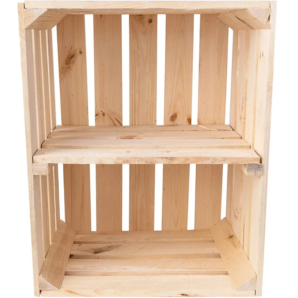 Creative Deco Caisse en Bois Naturel avec Etagere 50 x 40 x 30 cm - Caisse Bois Rangement Vintage - Cagette Bois Deco - Caisse Vin