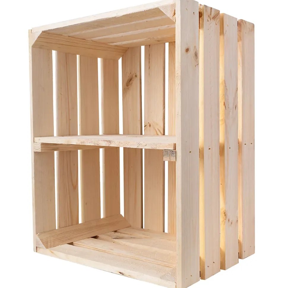 Creative Deco Caisse en Bois Naturel avec Etagere 50 x 40 x 30 cm - Caisse Bois Rangement Vintage - Cagette Bois Deco - Caisse Vin