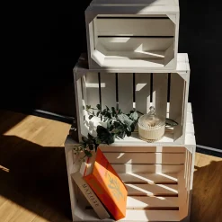 Creative Deco Caisse en Bois Blanc 40 x 30 x 15 cm - Caisse Rangement Bois Vintage - Cagette Bois Deco - Boite Decoration
