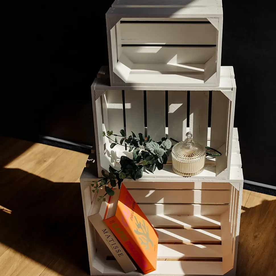 Creative Deco Caisse en Bois Blanc 40 x 30 x 15 cm - Caisse Rangement Bois Vintage - Cagette Bois Deco - Boite Decoration