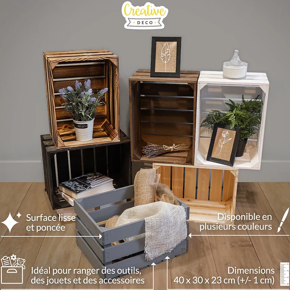 Creative Deco Caisse en Bois Wengé 40 x 30 x 23 cm - Caisse Rangement Bois - Caisse en Bois Vintage - Cagette Bois Deco