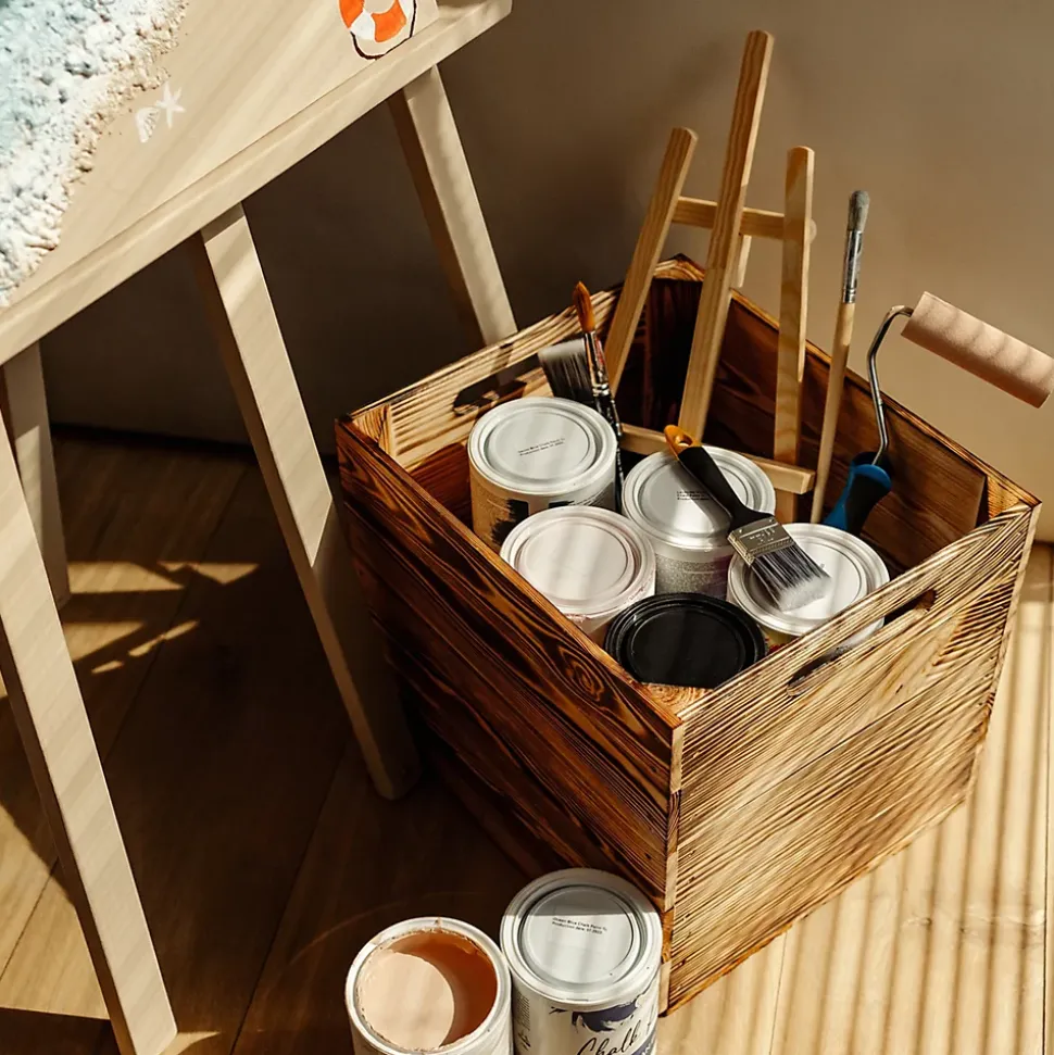 Creative Deco Caisse en Bois Flammé Compatible Étagères KALLAX et EXPIDIT 33 x 37 x 33 cm - Cube de Rangement - Kallax Rangement