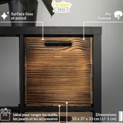 Creative Deco Caisse en Bois Flammé Compatible Étagères KALLAX et EXPIDIT 33 x 37 x 33 cm - Cube de Rangement - Kallax Rangement
