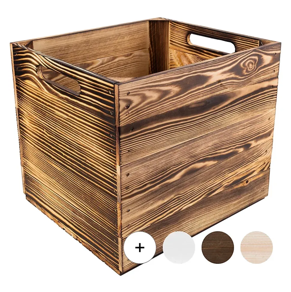 Creative Deco Caisse en Bois Flammé Compatible Étagères KALLAX et EXPIDIT 33 x 37 x 33 cm - Cube de Rangement - Kallax Rangement