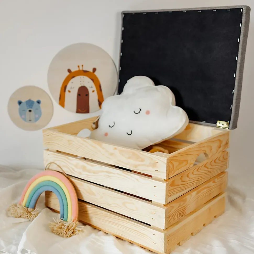 Creative Deco Coffre de Rangement Naturel 50 x 40 x 35 cm - Banc, Tabouret, Pouf et Cube de Rangement - Coffre à Jouets Enfant