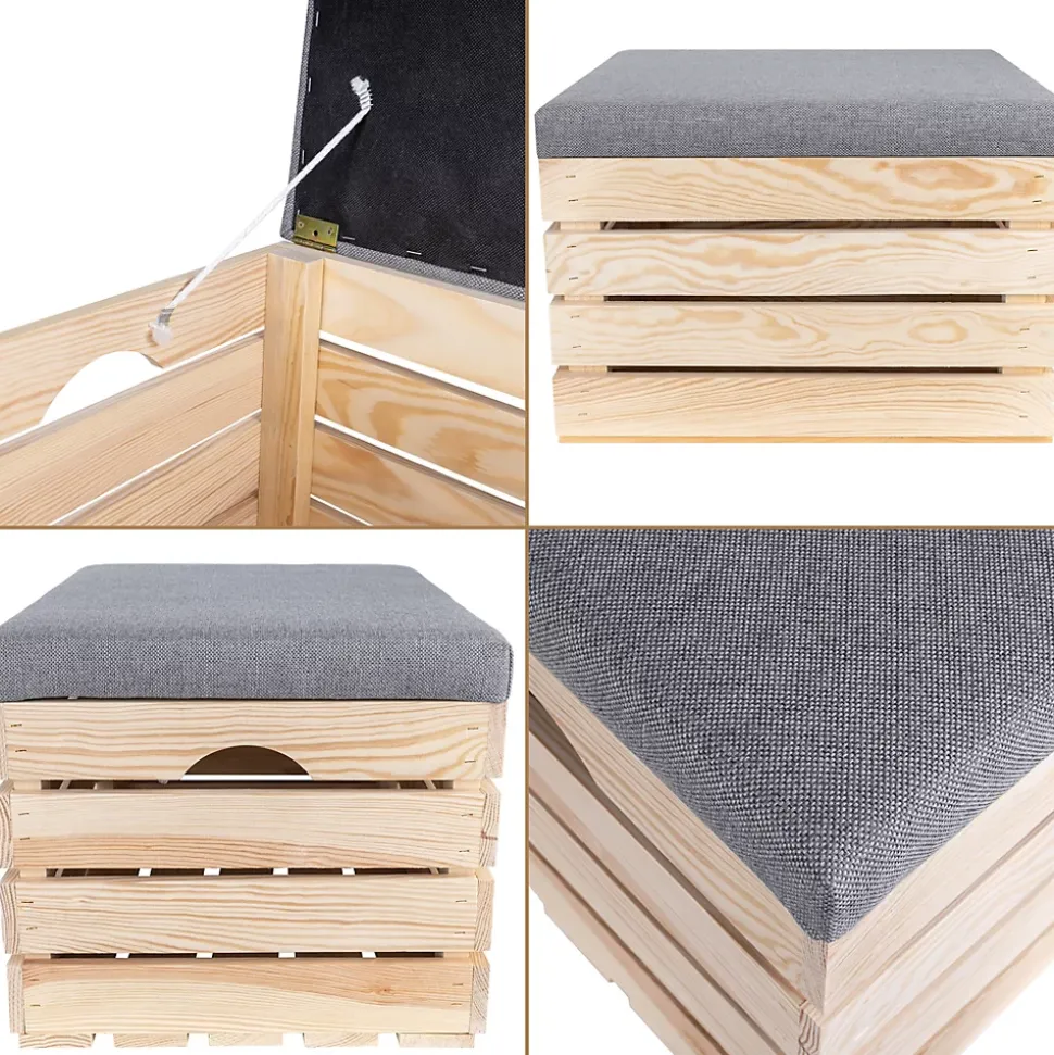 Creative Deco Coffre de Rangement Naturel 50 x 40 x 35 cm - Banc, Tabouret, Pouf et Cube de Rangement - Coffre à Jouets Enfant