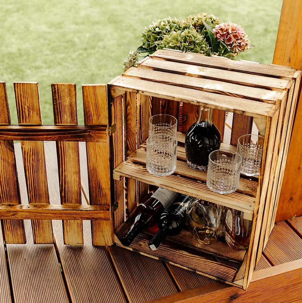 Creative Deco Coffre en Bois Flammé avec Étagère - 50 x 40 x 30 cm - Boîte Vintage Murale pour Rangement Cadeaux, Outils et Jouets