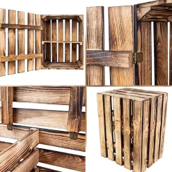 Creative Deco Coffre en Bois Flammé avec Étagère - 50 x 40 x 30 cm - Boîte Vintage Murale pour Rangement Cadeaux, Outils et Jouets