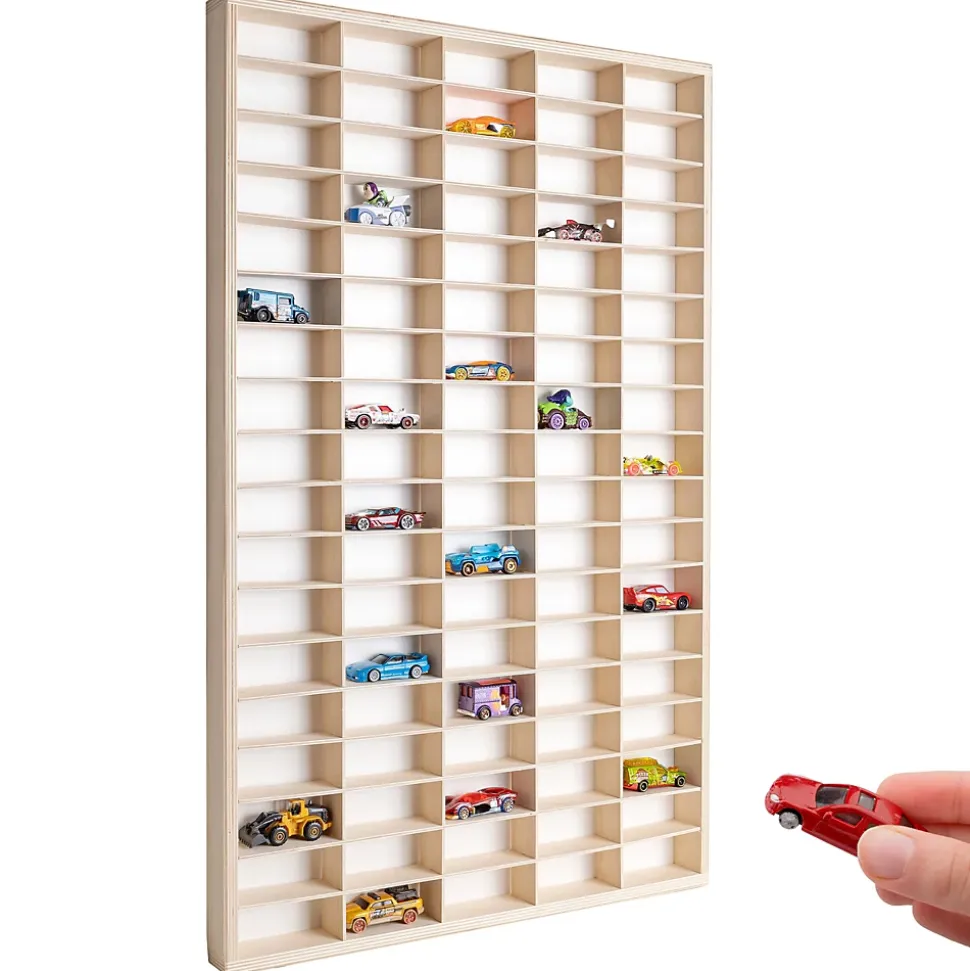 Creative Deco Etagere Murale en Bois pour 90 Voitures de Collection - Compartiments Ajustables, Vitrine Verticale 79x50x4,5 cm