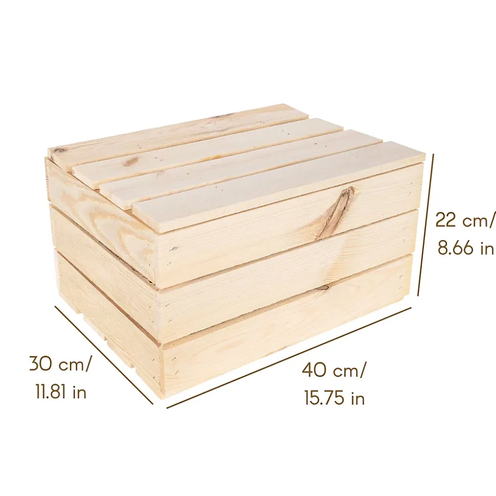 Creative Deco Grande Boite Rangement en Bois Naturel 40 x 30 x 22 cm - avec Couvercle - Boîte Cadeau Coffre Malle Vintage