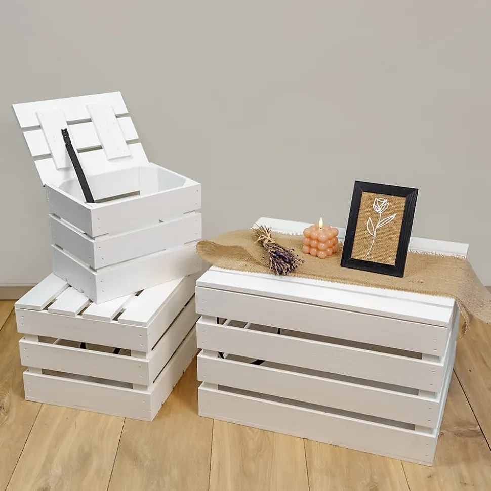 Creative Deco Grande Boite Rangement en Bois Blanc 27,5 x 20 x 21,5 cm - avec Couvercle - Boîte Cadeau Coffre Malle Vintage