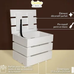 Creative Deco Grande Boite Rangement en Bois Blanc 27,5 x 20 x 21,5 cm - avec Couvercle - Boîte Cadeau Coffre Malle Vintage