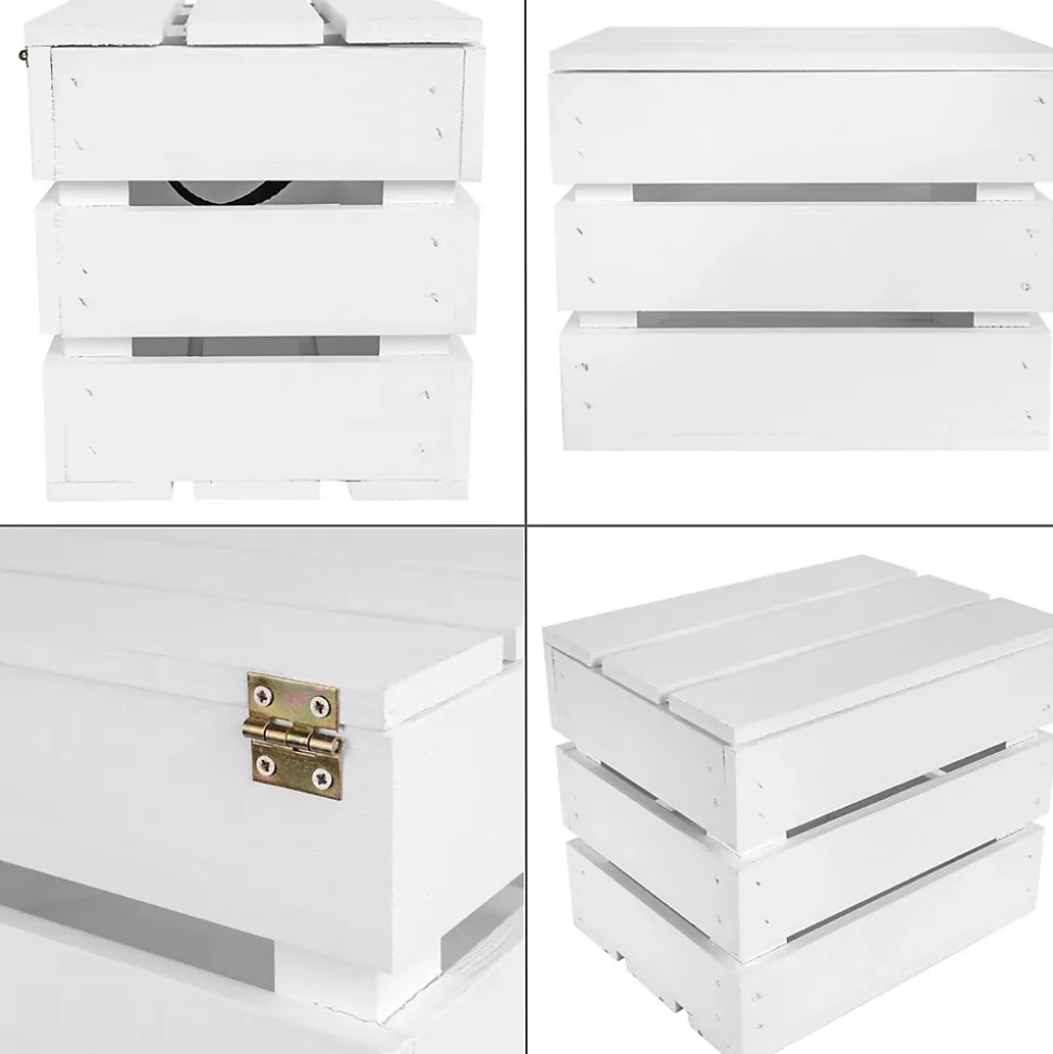Creative Deco Grande Boite Rangement en Bois Blanc 27,5 x 20 x 21,5 cm - avec Couvercle - Boîte Cadeau Coffre Malle Vintage