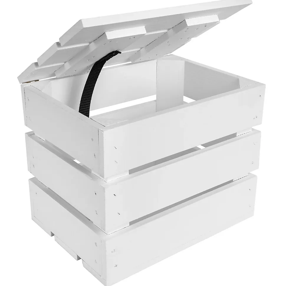 Creative Deco Grande Boite Rangement en Bois Blanc 27,5 x 20 x 21,5 cm - avec Couvercle - Boîte Cadeau Coffre Malle Vintage