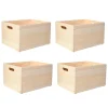 Creative Deco Lot de 4 Caisses en Bois avec Poignées - 40 x 30 x 24 cm - Boîte de Rangement Cuisine et Bureau