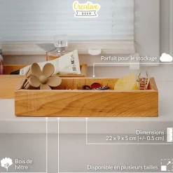 Creative Deco Petite Boîte de Rangement en Bois de Hêtre 22 x 9 x 5 cm - Plateau pour Épices, Petit-Déjeuner - Organisateur Epices