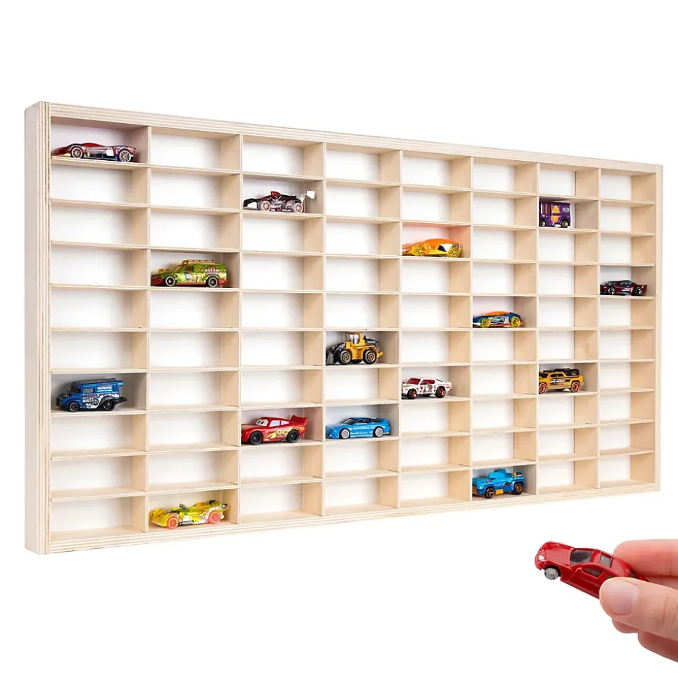 Creative Deco Étagère Murale en Bois pour 80 Voitures de Collection - Compartiments Ajustables Vitrine Verticale 78,5 x 40 x 4,5cm