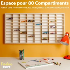 Creative Deco Étagère Murale en Bois pour 80 Voitures de Collection - Compartiments Ajustables Vitrine Verticale 78,5 x 40 x 4,5cm