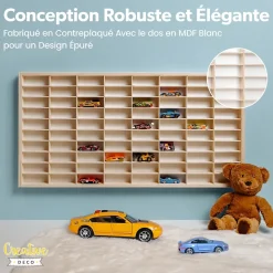 Creative Deco Étagère Murale en Bois pour 80 Voitures de Collection - Compartiments Ajustables Vitrine Verticale 78,5 x 40 x 4,5cm