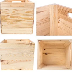 Creative Deco 4x Caisse en Bois Naturel Compatible Étagères KALLAX et EXPIDIT - 33 x 37 x 33 cm - Cube de Rangement Bois Vintage