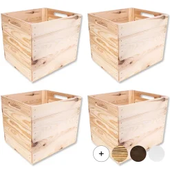 Creative Deco 4x Caisse en Bois Naturel Compatible Étagères KALLAX et EXPIDIT - 33 x 37 x 33 cm - Cube de Rangement Bois Vintage
