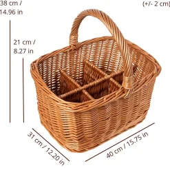 Creative Home Panier à Bouteilles en Osier 6 Compartiments - 40 x 31 x 38 cm (+/- 2 cm) - Tissé à la Main - Sac de Transport