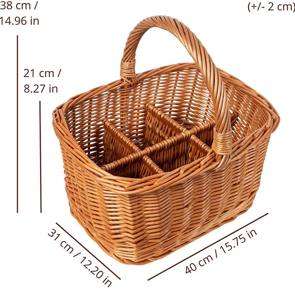Creative Home Panier à Bouteilles en Osier 6 Compartiments - 40 x 31 x 38 cm (+/- 2 cm) - Tissé à la Main - Sac de Transport