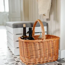Creative Home Panier à Bouteilles en Osier 6 Compartiments - 40 x 31 x 38 cm (+/- 2 cm) - Tissé à la Main - Sac de Transport
