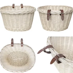 Creative Home Panier à Vélo en Osier Blanc - 36 x 29 x 23 cm (+/- 2 cm) Saule épais - Tressé à la main - Facile à assembler