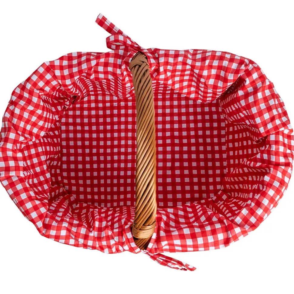 Creative Home Panier de Pique-Nique en Osier avec Poignée - Carreaux Rouges - 45 x 32 x 34 cm (+/- 2 cm) - Tressé à la Main