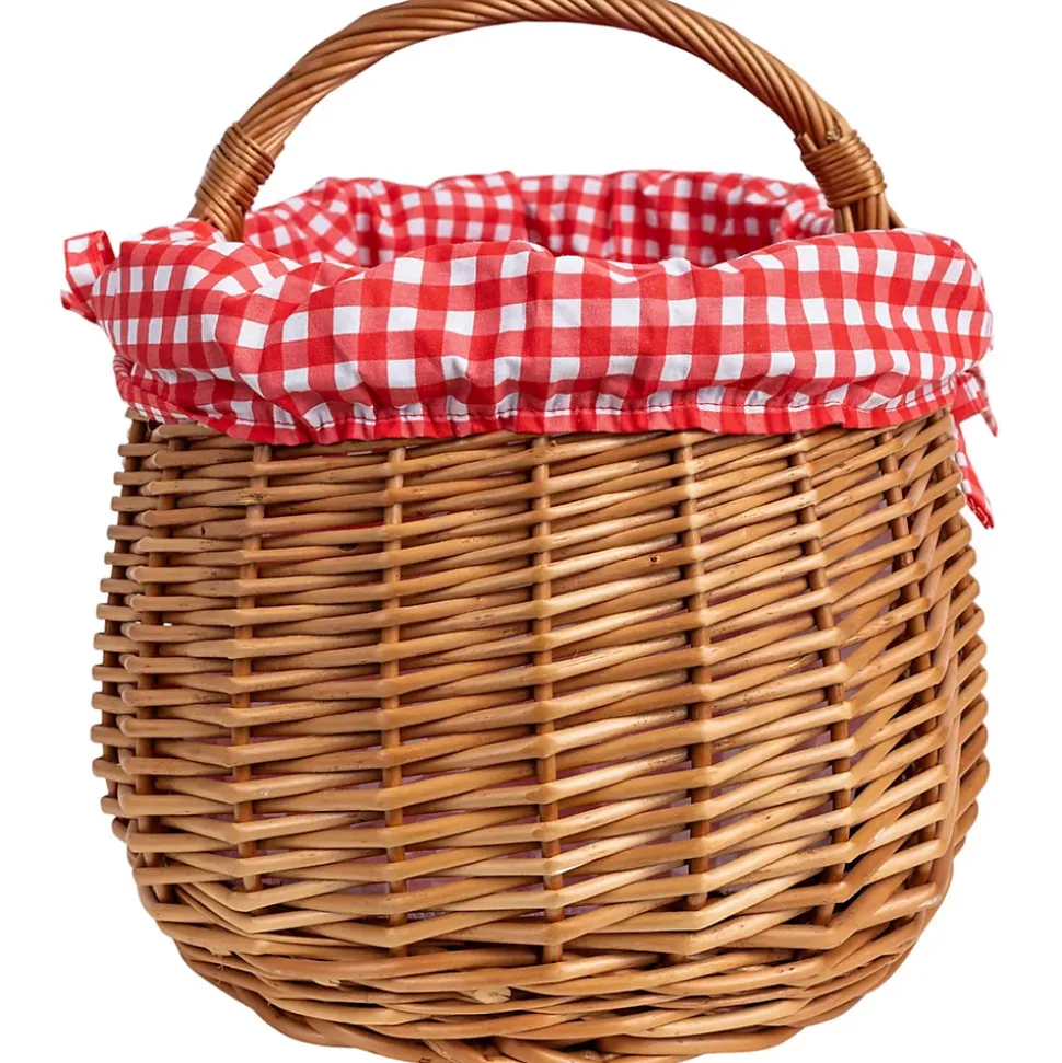 Creative Home Panier de Pique-Nique en Osier avec Poignée - Carreaux Rouges - 45 x 32 x 34 cm (+/- 2 cm) - Tressé à la Main